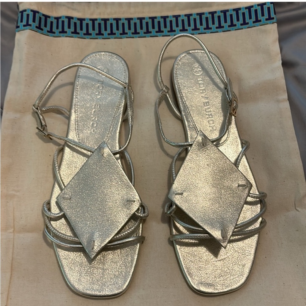 Tory Burch Silver Diamond Patch Sandals Size  New 9M